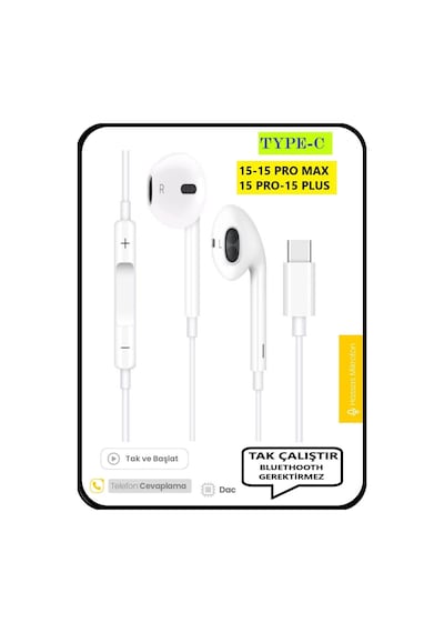 Apple Uyumlu iPhone 16 16 Pro 16 Max 15 15 Pro 15 Pro Max Kulaklık Type C  Kulaklık Kablolu Tak Çalıştır