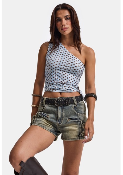 Kadın Kot Renk Süper Mini Özel Tasarım Denim Şort Mavi