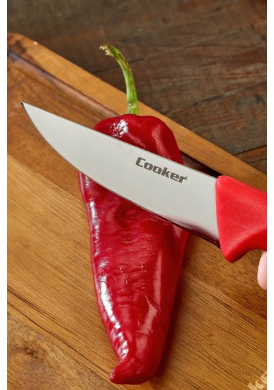 Cooker 25 Cm Paslanmaz Çelik Kasap Bıçağı Kırmızı Ckr4596