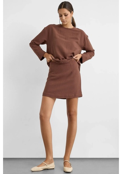 Hiccup Keten Karışımlı Çikolata Kahverengi Etek Kestane Kahvesi