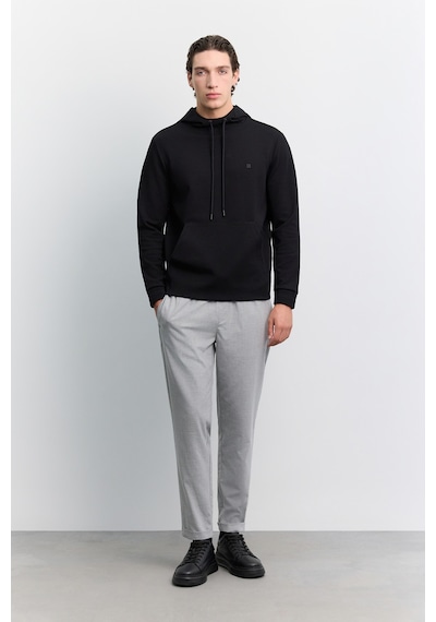 Avva Erkek Siyah Kapüşonlu Kolay Ütülenebilir İnterlok Regular Fit Sweatshirt B001034
