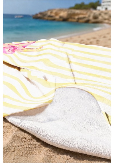 Denizyıldızı Çizgili Marine Plaj Havlusu - Sarı Beyaz Modern Yazlık Hızlı Kuruyan Mikrofiber Havlu İnci Lavanta