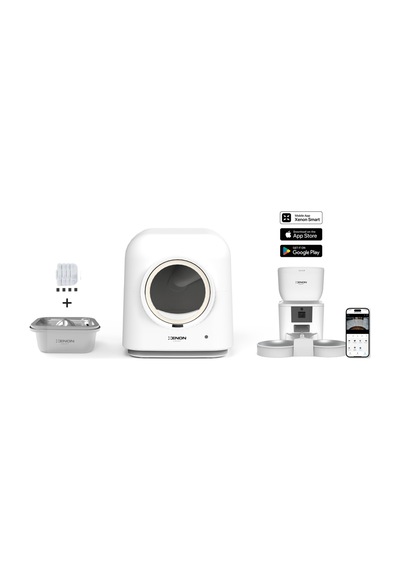 Xenon Smart Akıllı Otomatik Kedi Tuvaleti Çift Hazneli Mama Kabı Ultra Sessiz Çelik Su Pınarı Ve Yedek Filtre Pet Seti