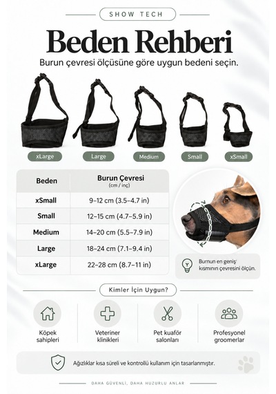 Showtech Comfort Güvenli Köpek Ağızlığı Large - Yarım Beden Ayarlanabilir Ağızlık Yüksek Koruma