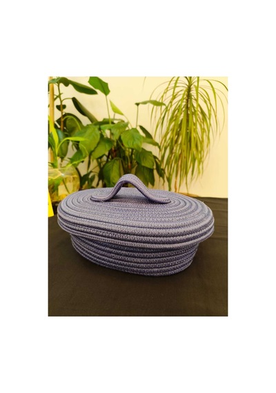 Hasır Jüt Sepet Oval Kapaklı Organizer Düzenleyici 30x20x10 Cm İndigo İndigo