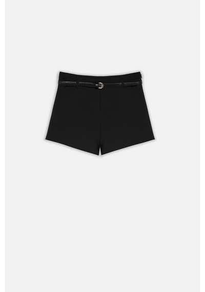 Thalure Kadın Siyah Yüksek Bel Hazır Kemerli Slim Fit Şort siyah