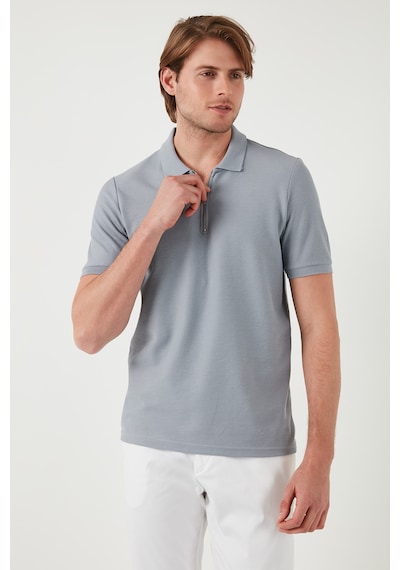Buratti Pamuklu Regular Fit Fermuarlı Erkek Polo Yaka T Shirt 5902434 Gri