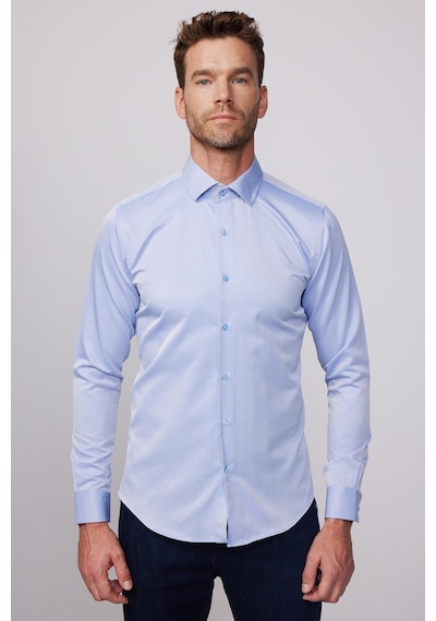 Tudors Slim Fit Pamuklu Düz İndigo Erkek Gömlek-28023-ındigo İndigo