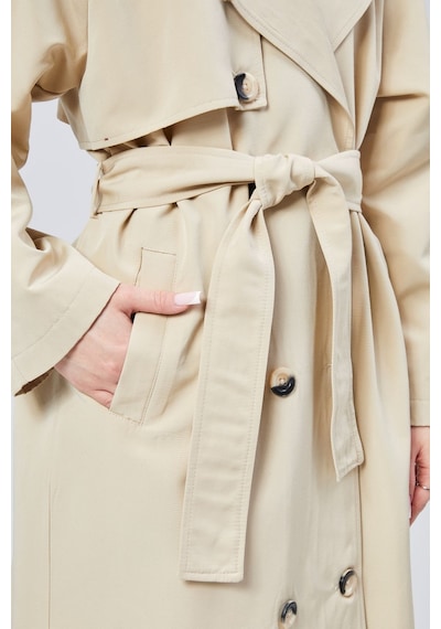 Kadın Oversize Astarlı Uzun Trençkot Vizon