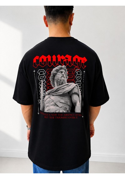 525 Oversize Sırt Baskılı Streetwear Unisex T-shirt Courage Siyah