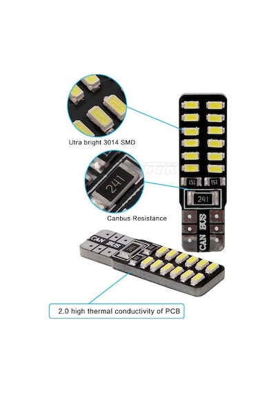 T10 Led Canbus Park Plaka Tavan Ampul 24 Ledli Dipsiz Beyaz Led
