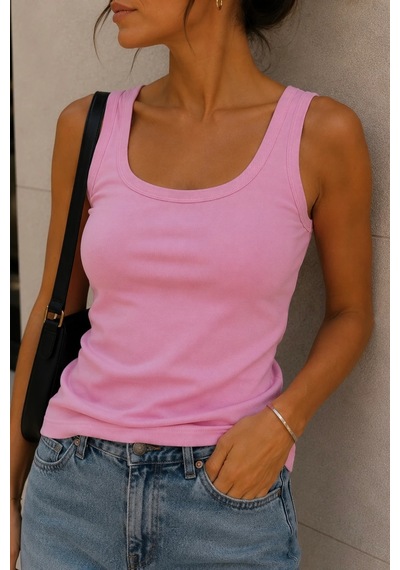 Bbbutikbasic %100 Pamuk Esnek Dokulu Basic Atlet My3535 Pembe