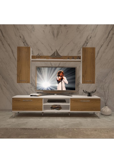 Decoraktiv Eko 7 Mdf Dvd Silver Tv Ünitesi Tv Sehpası - Beyaz Pera Beyaz - Meşe