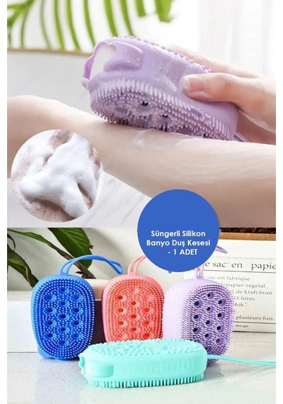 Buççin Online Mağaza Else Silikon Banyo Kesesi Katı Sabun Hazneli Süngerli Silikon Sırt Vücut Keseleme Fırçası Silikon Pe Çok Renkli