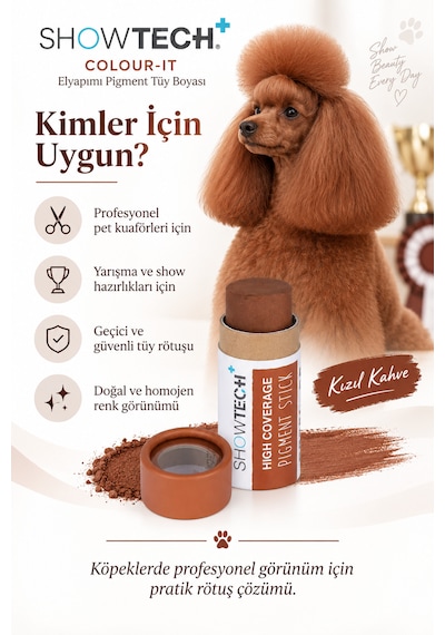 Showtech Colour-ıt El Yapımı Pigment Toz Geçici Köpek Tüy Boyası Kızıl Kahve