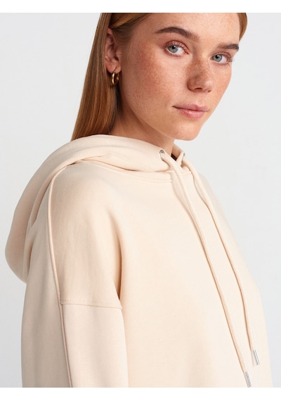 Dilvin 40403 Dikiş Esprili Yırtmaçlı Sweat- Açık Bej