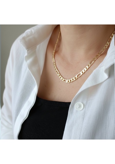 Lente Aksesuar Gold Figaro Zincir Kolye - 14k Altın Kaplama Nostaljik Lüks Kadın Kolye Altın
