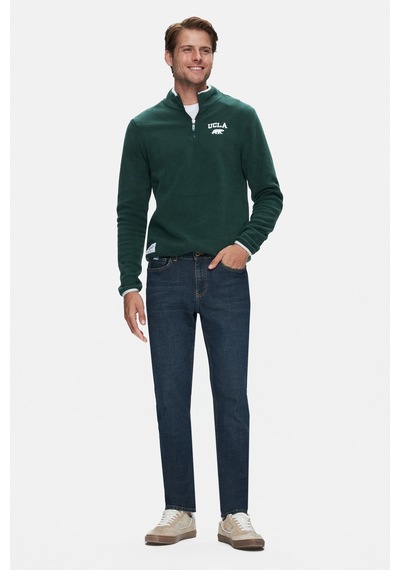 Ucla Cornıng Yeşil Yarım Fermuarlı Nakışlı Polar Standard Fit Erkek Sweatshirt Yeşil