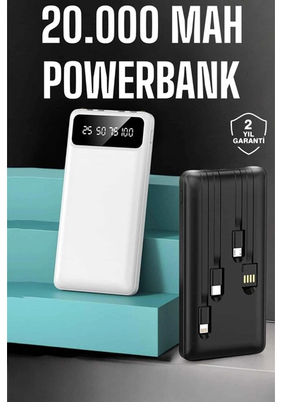Powerbank 20.000 Mah Dijital Göstergeli Lcd Ekran Uzun Pil Ömrü Çok Renkli 92078580