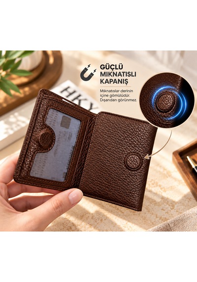 Grande İsme Özel 1414 Hakiki Deri Mıknatıslı Erkek Cüzdan Grnd1414 Acı Kahverengi