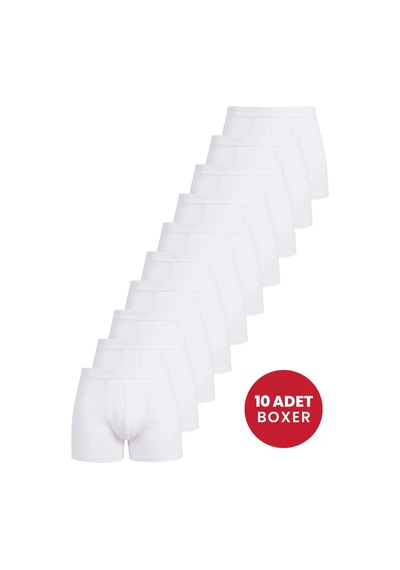 Grey Cat Delux Serisi Slip Model Temel Giyim Normal Bel Erkek Beyaz Boxer 10'lu Paket Pamuklu Likralı