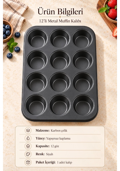 Tilbe Home 2li Muffin Kek Kalıbı Cupcake Yanmaz Yapışmaz Kurabiye Kalıbı Fırın Çörek Browni Kapsül Tepsisi Siyah