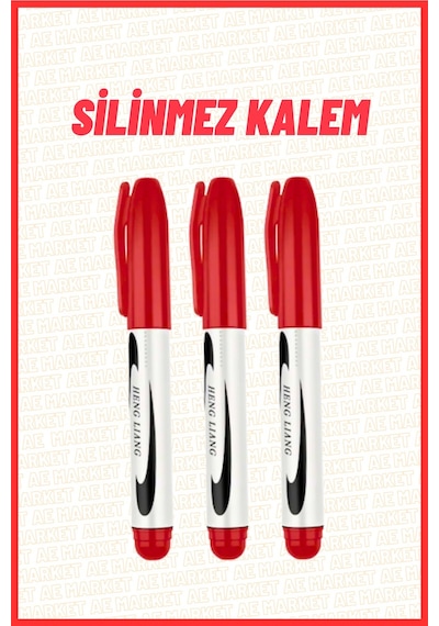 3 Adet Kırmızı Silinmez Doldurulabilir Koli Karton Kalemi Her Yüzeye Yazan Kalem Kırmızı