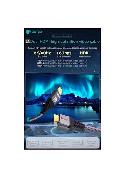Hdmı To Hdmı 2.1 Örgülü Yüksek Hızlı Görüntü Aktarım Kablosu 3 Mtr - 8k 60hz / 4k 120hz Vrr Destekli