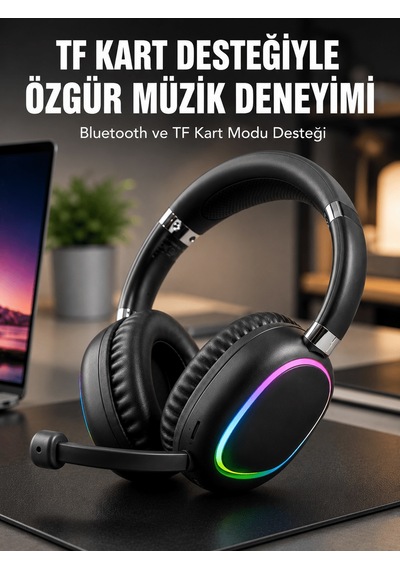 Mikrofonlu Bluetooth Kulak Üstü Kulaklık Rgb Aydınlatmalı Type-c Şarjlı Uczzmax17-1