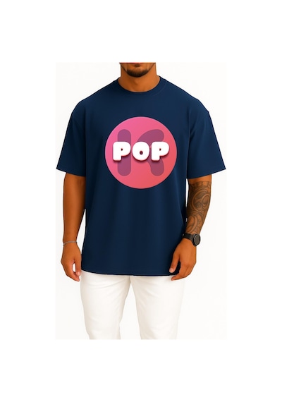 Bahriyeli Collection Oversize Kpop 2048 K-pop Music Song Göğüs Tasarımlı Unisex T-shirt Lacivert