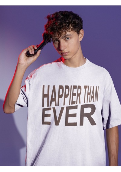 Sevbano Happier Than Ever Billie Eilish Sırt Baskılı Unisex Oversize Şark Beyaz