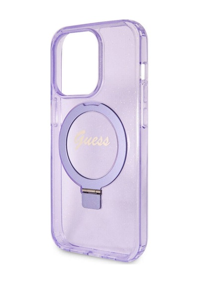 Apple Uyumlu iPhone 15 Pro Kılıf Guess Lisanslı Magsafe Özellikli Simli Ring Standlı