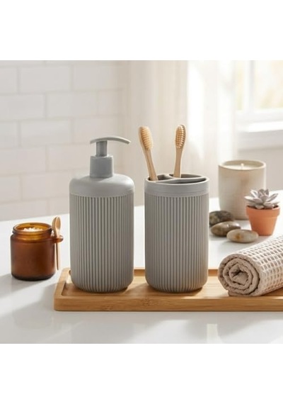 İkili Sabunluk Seti - Modern Banyo Ve Mutfak Tezgah Üstü Seti - Sıvı Sabunluk Ve Losyon Şişesi - Paslanmaz Pompalı 2'li Set-bej Renk-modern Şık Tasarım 000 Açık Krem