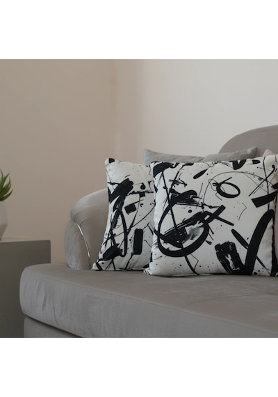 Soyut Desenli Modern Dekoratif Kırlent Siyah Beyaz Dijital Baskı 45 X 45 Cm Çok Renkli