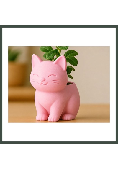 Bezos 3d Baskı Sevimli Kedi Saksı - Figürlü Sukulent Saksısı-pembe Nhr Standart