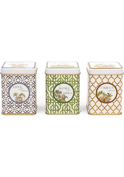 Forrest Desenli Kare Metal Saklama Kabı 3 Lü Set, 7.5 X 7.5 Cm Çok Renkli