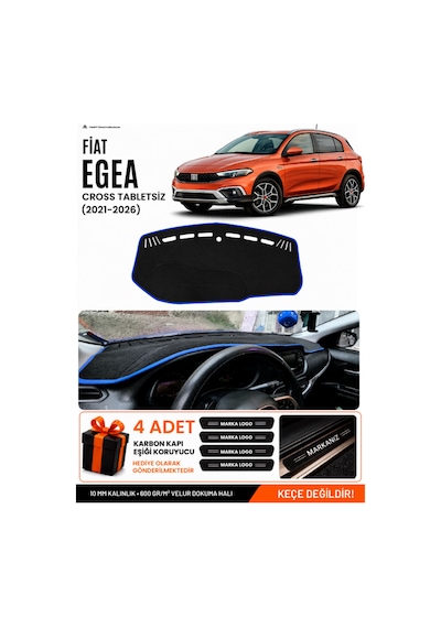 Fiat Egea Cross 2021-2026 Tabletsiz Uyumlu Torpido Örtüsü, Torpido Kılıfı - Siyah Mavi