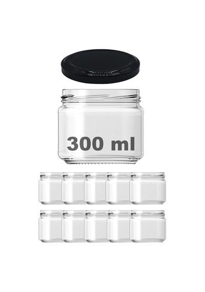 Ayrex Afracam 300 Ml Metal Siyah Kapaklı Şeffaf Cam Kavanoz 10 Adet Diğer