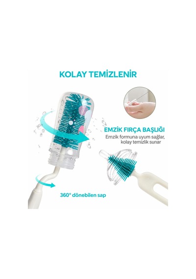 Valkyrie 3'lü Dinazor Biberon Temizleme Fırça Seti Silikon Biberon - Emzik ve Pipet Fırçası Stantlı