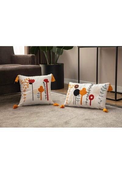 Swita Home Çiftli Dekoratif Punch İşlemeli Tasarım Kırlent Kılıfı Karışık