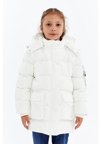 Benitto Kids Kız Çocuk Kalın Kışlık Kapüşonlu Kaban 51349 Beyaz