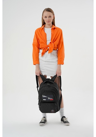 Benittokids Cambridge Polo Club Minimalist Tasarım Unisex Çok Gözlü Sırt Çantası Siyah