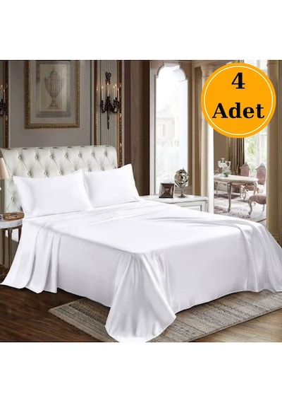 Otel Tipi 4'lü Çarşaf Seti Beyaz 235x260 | Lastiksiz Ekonomik Çift Kişilik