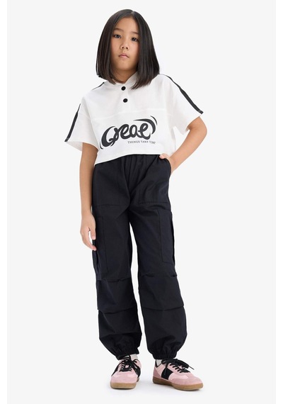 DeFacto Kız Çocuk Paraşüt Kargo Jogger Paça Pantolon E0162A825SMBK27 Siyah