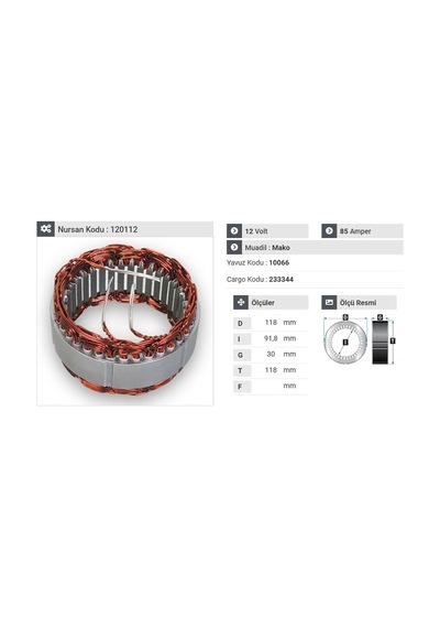 12v Alternatör Statör Marellı-denso Tipi 85 A 3 Uçlu N11.442