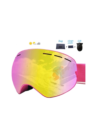 Schulzz Unisex Uv400 Anti Sis Renkli Kayak Snowboard Gözlüğü Pembe