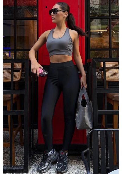 Madmext Boyalı Gri Active Fit Bravie Tayt Mg2813 SiYAH L