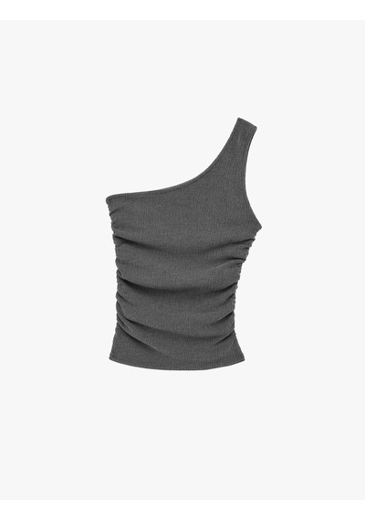 Koton Bürümcük Kumaş Kolsuz Drape Detaylı Tek Omuz Bluz Antrasit 6sak10208ek Antrasit