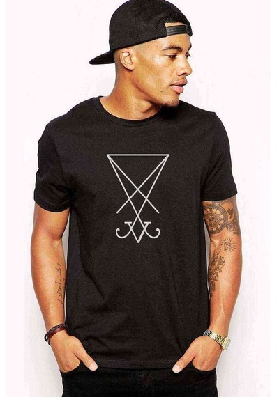 Lucifer Sigil Baskılı Siyah Erkek Tshirt
