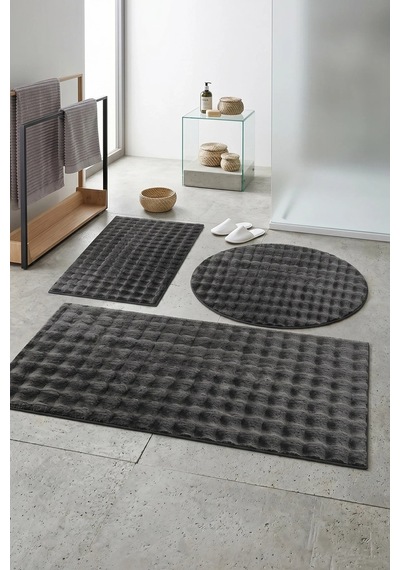 Banyo Paspası Koyu Gri Gri Kaymaz Taban Peluş Bubble 50x50 Cm Çok Renkli
